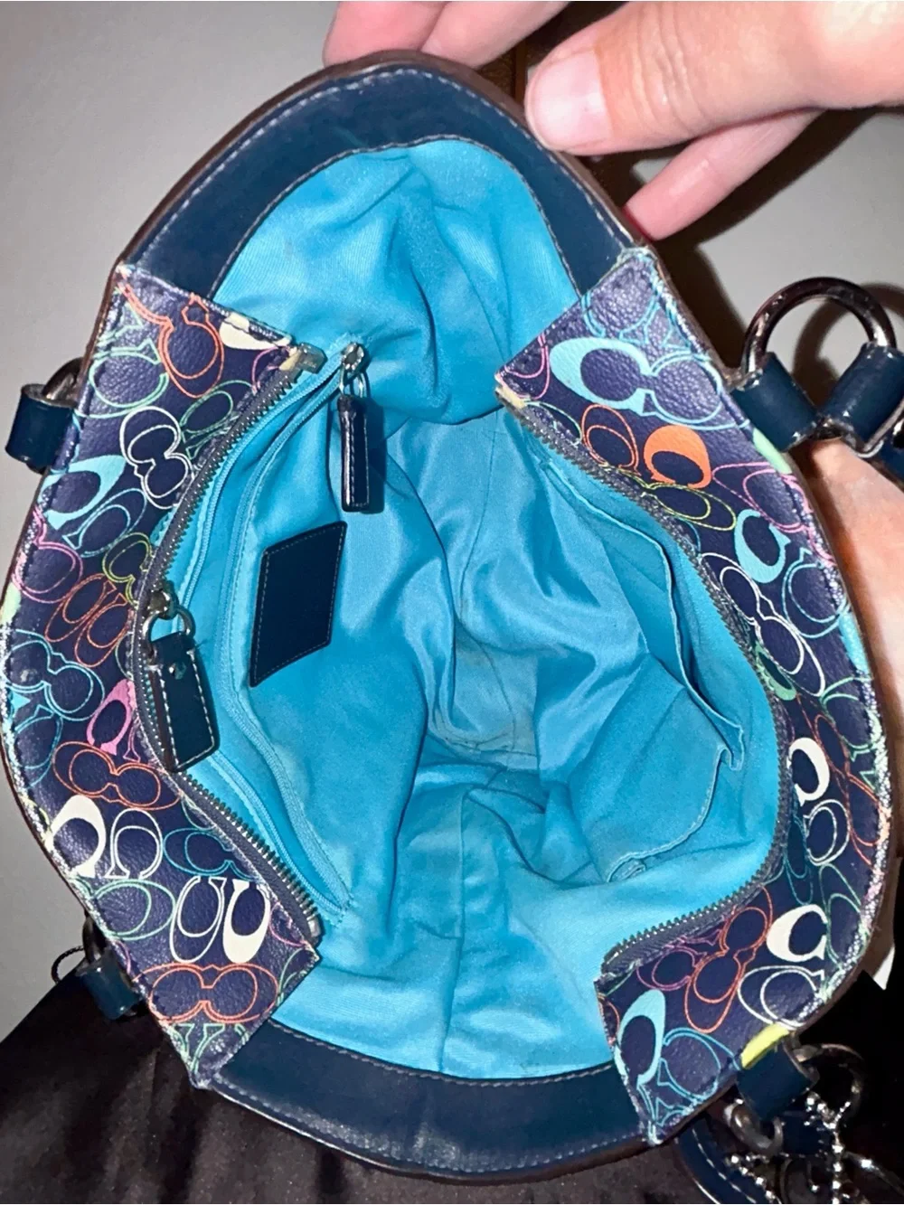 COACH SIG NATURE CHELSEA NAVY BLUE/MULTI SHOULDER BAG with LaBubu!